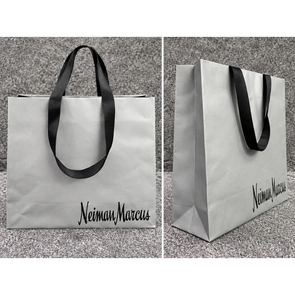 Neiman Marcus Silver Large Paper Shopping Bag Grosgrain Ribbon Handles 16x16
